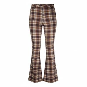 We The Free Plaid Flare Jeans - Brown and Cream